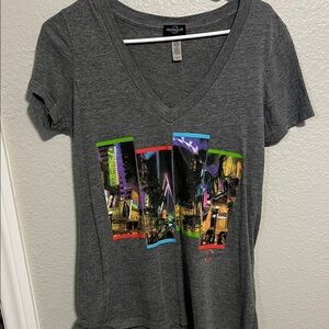 Gray V-Neck Graphic Tee